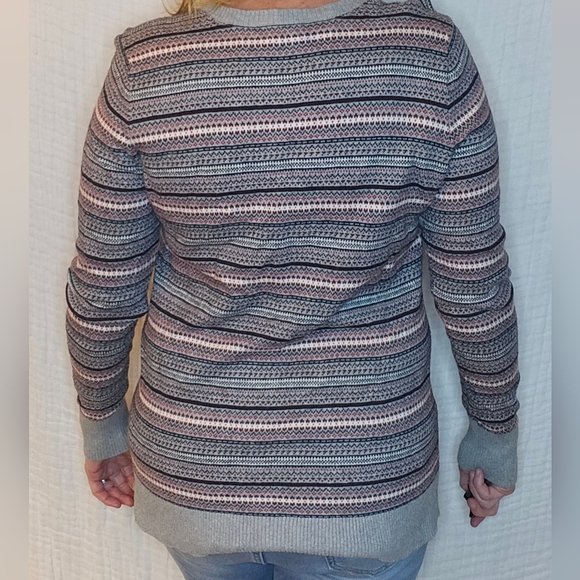 L.L. Bean Cashmere Blend Sweater Button Front Cardigan Size Medium Gray Pink - Picture 2 of 9